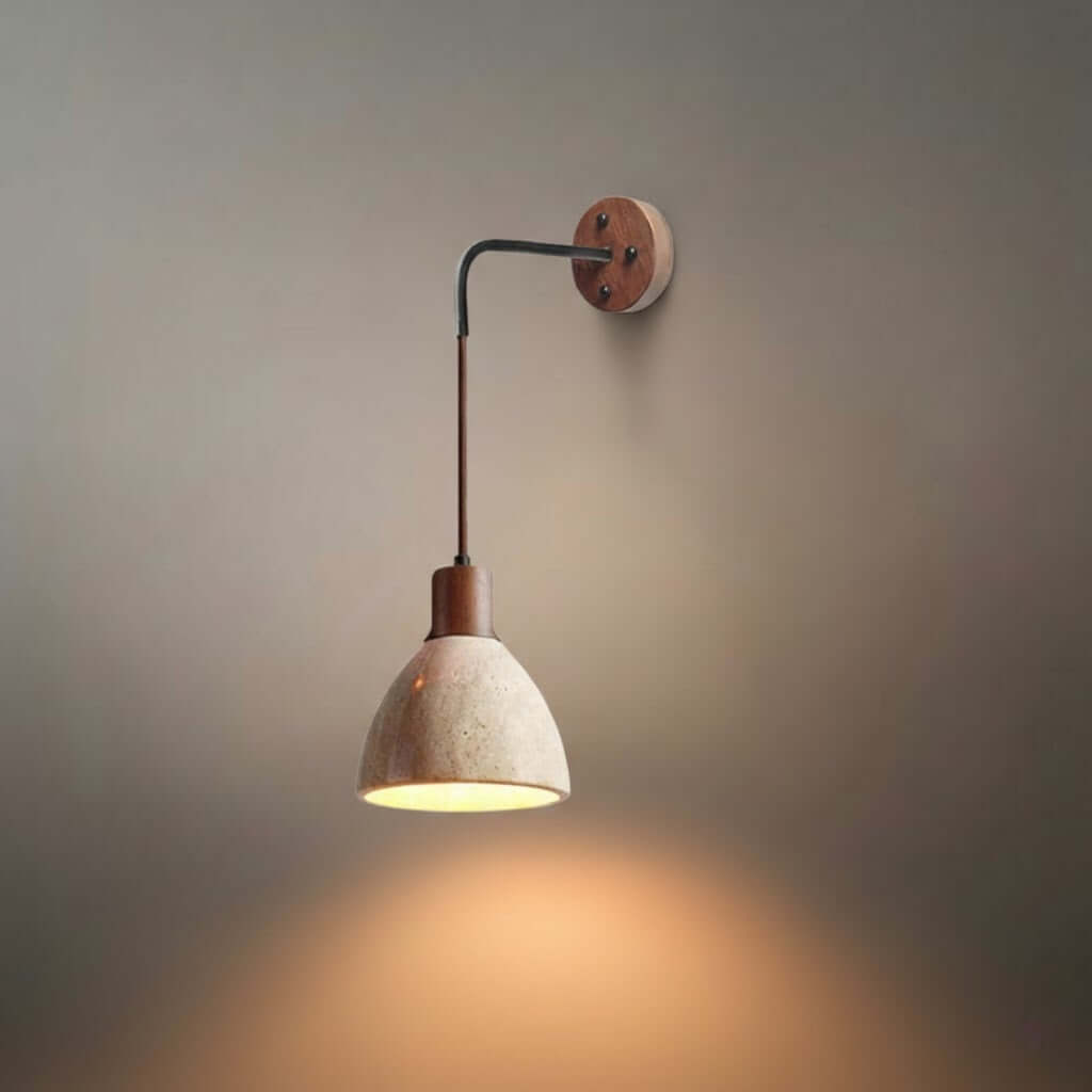 Wall Lamp — Travertine Shade Walnut Wood Socket for Bedside